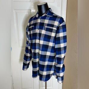 Vintage Plaid Flannel Shirt Jacket JACHS 00s Size XLT Blue Buffalo Shadow Plaid 